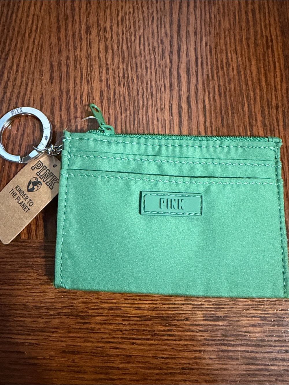 PINK Victoria's Secret Green Zip Card Holder Keyring